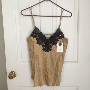 NWT Ginia Gold & Black Silk Cami & Shorts Set